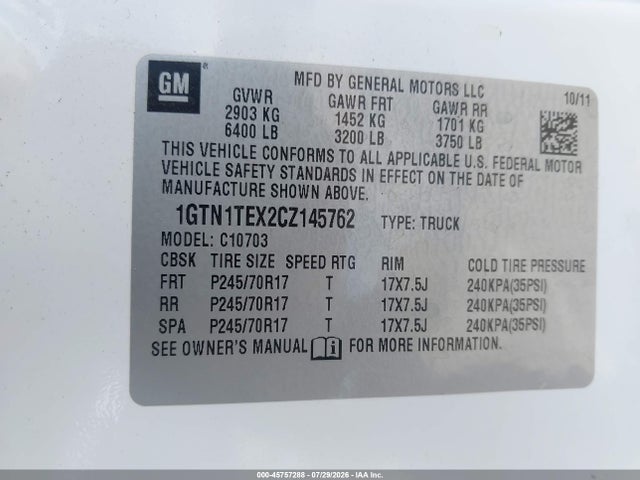 Aukcja sprzedaży 2012 Gmc Sierra 1500 Work Truck, vin: 1GTN1TEX2CZ145762, numer aukcji: 45757288