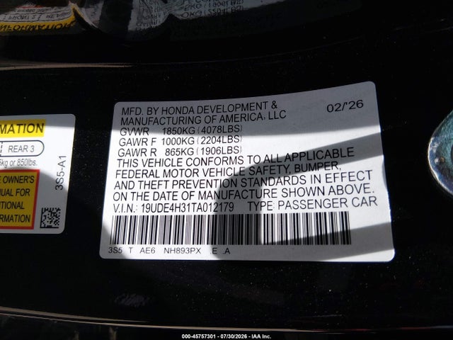 2026 Acura Integra Fwd A-spec მანქანა იყიდება აუქციონზე, vin: 19UDE4H31TA012179, აუქციონის ნომერი: 45757301