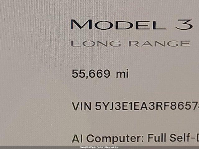 Продаж на аукціоні авто 2024 Tesla Model 3 Long Range Dual Motor All-wheel Drive/rear-wheel Drive, vin: 5YJ3E1EA3RF865744, номер лоту: 45757308