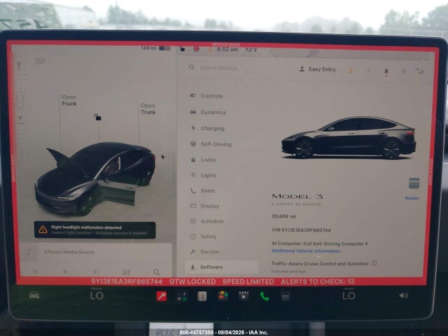 Продаж на аукціоні авто 2024 Tesla Model 3 Long Range Dual Motor All-wheel Drive/rear-wheel Drive, vin: 5YJ3E1EA3RF865744, номер лоту: 45757308