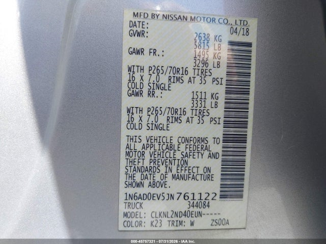 Nissan Frontier Sv 2018 1N6AD0EV5JN761122 Image 9