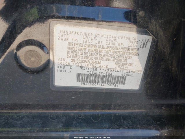 Продажа на аукционе авто 2014 Nissan Versa Note S (sr), vin: 3N1CE2CP4EL384784, номер лота: 45757331