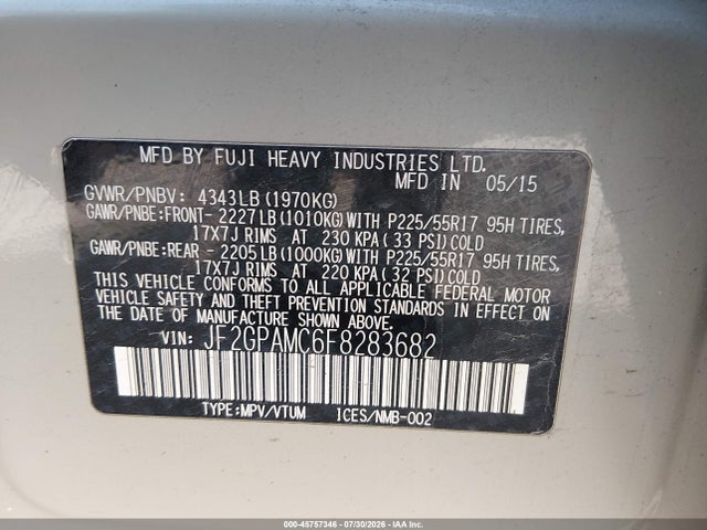 Продажа на аукционе авто 2015 Subaru Xv Crosstrek 2.0i Limited, vin: JF2GPAMC6F8283682, номер лота: 45757346