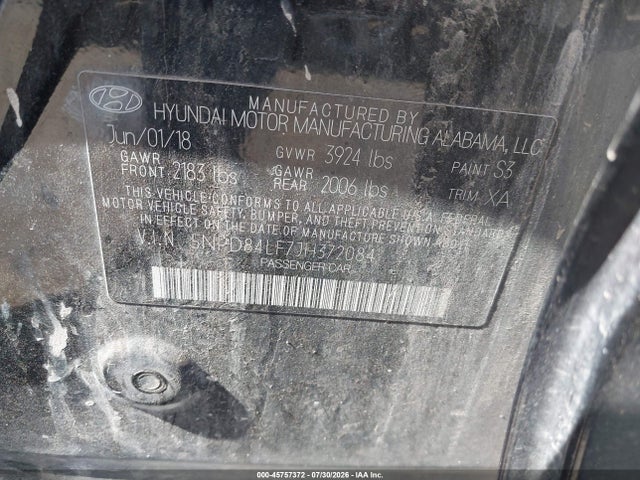 45757372 :رقم المزاد ، 5NPD84LF7JH372084 vin ، 2018 Hyundai Elantra Value Edition مزاد بيع