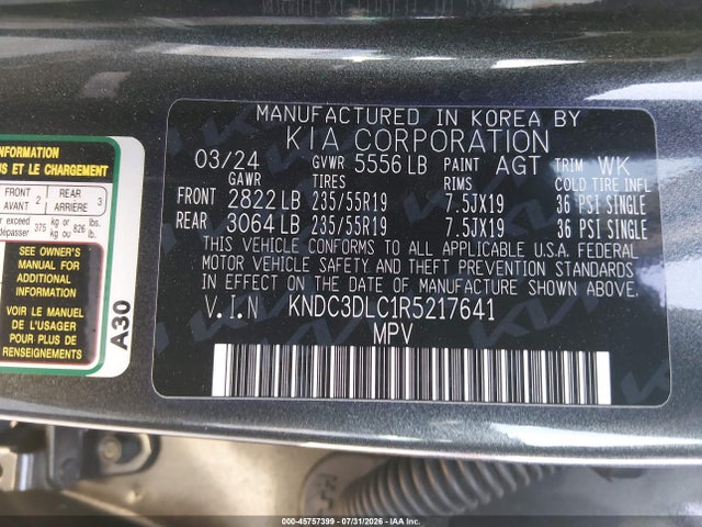 Продажа на аукционе авто 2024 Kia Ev6 Light Long Range, vin: KNDC3DLC1R5217641, номер лота: 45757399