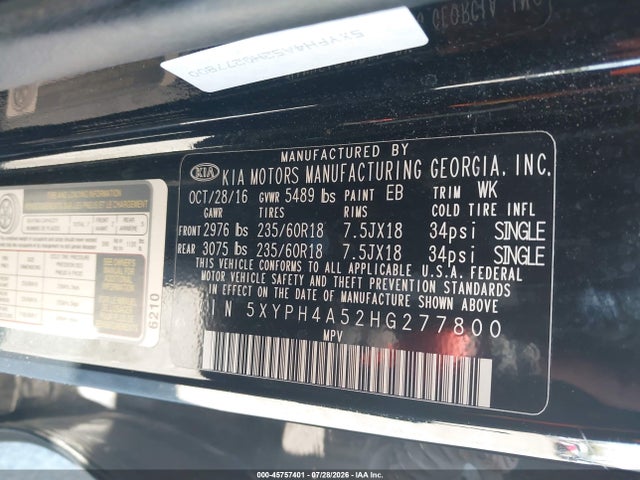 KIA Sorento 3.3l Ex 2017 5XYPH4A52HG277800 Image 9