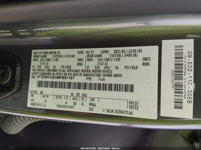 1FTEW1CB3MFB81167 Ford F-150 Xl