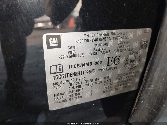 Aukcja sprzedaży 2017 Chevrolet Colorado 4wd Z71, vin: 1GCGTDEN8H1199645, numer aukcji: 45757417