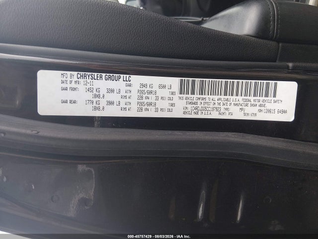Продажа на аукционе авто 2012 Dodge Durango Crew, vin: 1C4RDJDG5CC197923, номер лота: 45757429