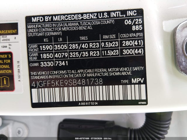 2025 Mercedes-benz Gls 450 4matic მანქანა იყიდება აუქციონზე, vin: 4JGFF5KE9SB481738, აუქციონის ნომერი: 45757499