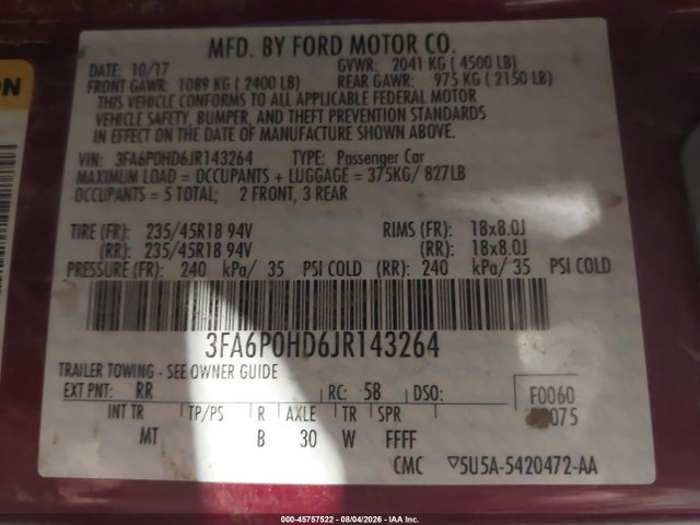 Продаж на аукціоні авто 2018 Ford Fusion Se, vin: 3FA6P0HD6JR143264, номер лоту: 45757522