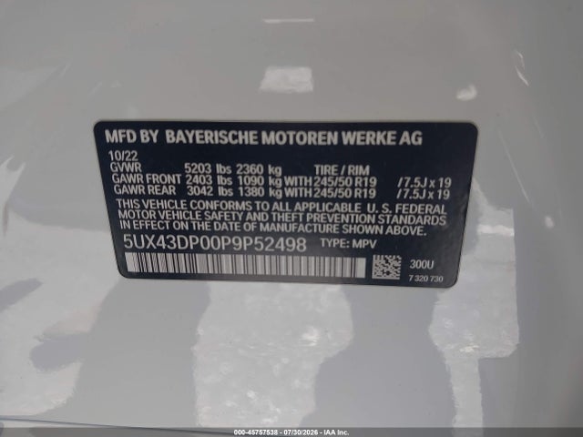 5UX43DP00P9P52498 BMW X3 Sdrive30i