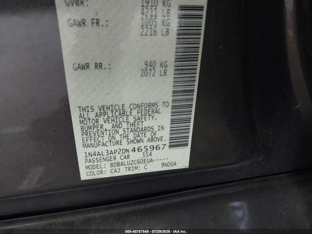 Aukcja sprzedaży 2013 Nissan Altima 2.5 Sv, vin: 1N4AL3AP2DN465967, numer aukcji: 45757549
