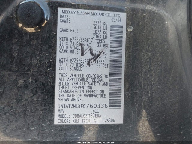 Nissan ROGUE SV 2015 5N1AT2ML8FC760336 Image 9