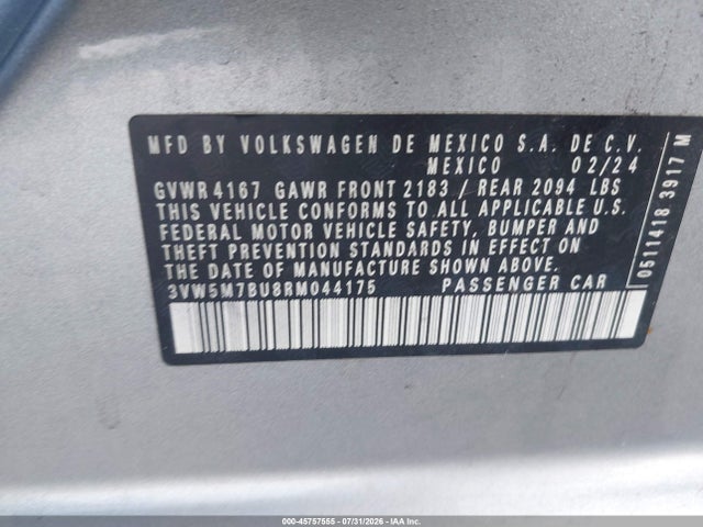 2024 Volkswagen Jetta 1.5t S მანქანა იყიდება აუქციონზე, vin: 3VW5M7BU8RM044175, აუქციონის ნომერი: 45757555