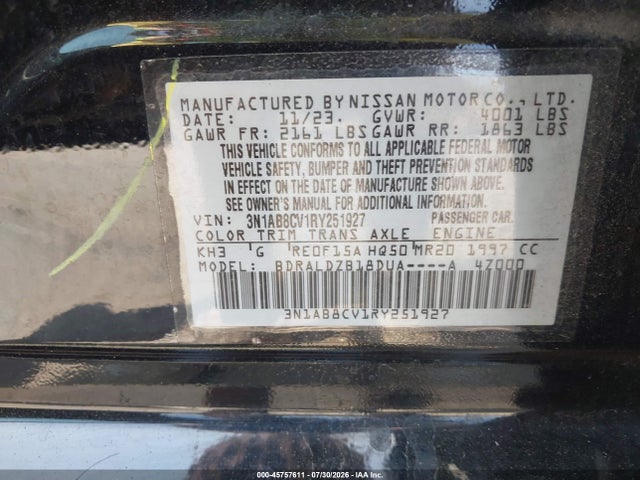 Aukcja sprzedaży 2024 Nissan Sentra Sv Xtronic Cvt, vin: 3N1AB8CV1RY251927, numer aukcji: 45757611