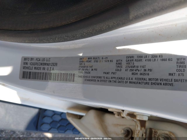 2021 Ram 1500 Tradesman  4x2 6'4 Box მანქანა იყიდება აუქციონზე, vin: 1C6SRECM8MN812639, აუქციონის ნომერი: 45757616