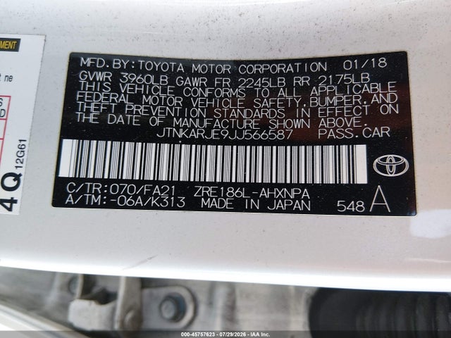 JTNKARJE9JJ566587 Toyota COROLLA IM