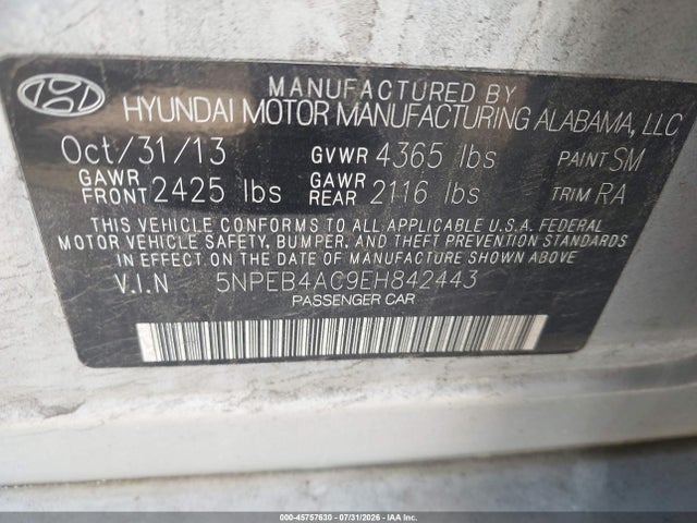 Hyundai SONATA GLS 2014 5NPEB4AC9EH842443 Image 9
