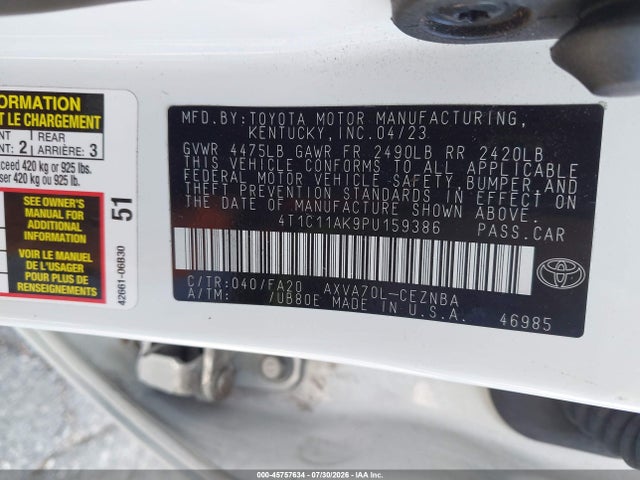 4T1C11AK9PU159386 Toyota CAMRY LE