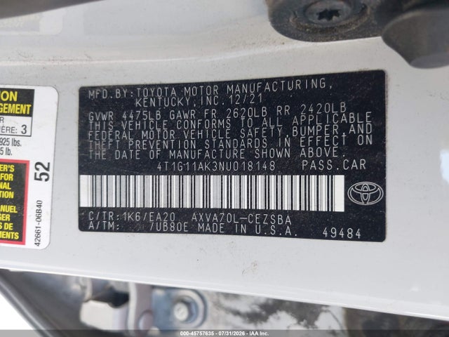 Toyota CAMRY SE 2022 4T1G11AK3NUO18148 Image 9