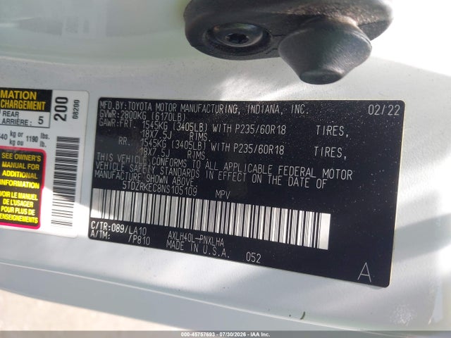 Toyota Sienna Limited 2022 5TDZRKEC8NS105109 Image 9