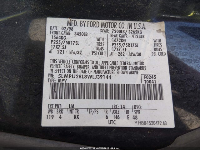 45757717 :رقم المزاد ، 5LMPU28L8WLJ39144 vin ، 1998 Lincoln Navigator مزاد بيع
