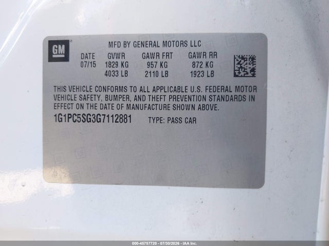 Продаж на аукціоні авто 2016 Chevrolet Cruze Limited Ls Auto, vin: 1G1PC5SG3G7112881, номер лоту: 45757720