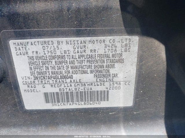 Nissan Versa 1.6 Sv 2016 3N1CN7AP4GL806040 Image 9
