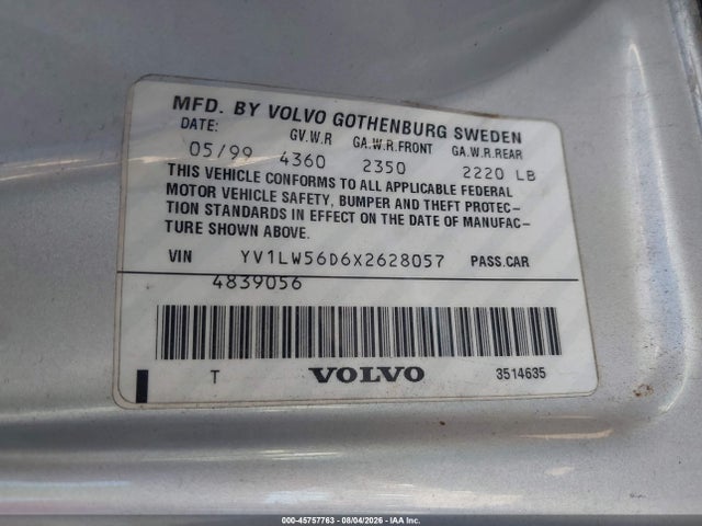 1999 Volvo V70 Glt მანქანა იყიდება აუქციონზე, vin: YV1LW56D6X2628057, აუქციონის ნომერი: 45757763