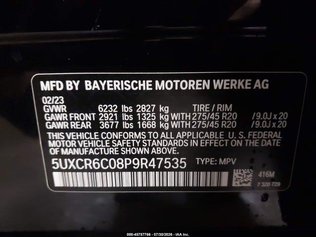Продаж на аукціоні авто 2023 Bmw X5 Xdrive40i, vin: 5UXCR6C08P9R47535, номер лоту: 45757766