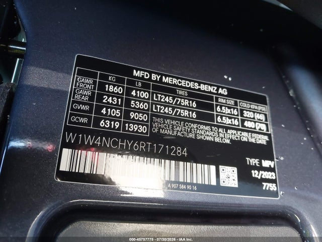 45757775 :رقم المزاد ، W1W4NCHY6RT171284 vin ، 2024 Mercedes-benz Sprinter 2500 High Roof 4-cyl Diesel Ho مزاد بيع