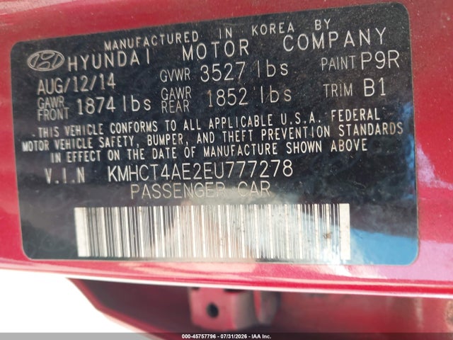 Продаж на аукціоні авто 2014 Hyundai Accent Gls, vin: KMHCT4AE2EU777278, номер лоту: 45757796