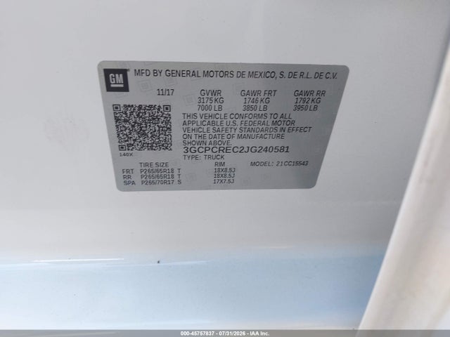 3GCPCREC2JG240581 Chevrolet Silverado 1500 1lt