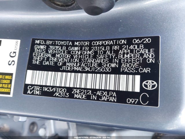 JTDEPMAE3MJ125030 Toyota COROLLA LE