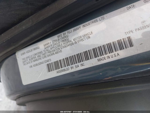 Продажа на аукционе авто 2005 Subaru Legacy 2.5i Limited, vin: 4S3BL626457224875, номер лота: 45757887