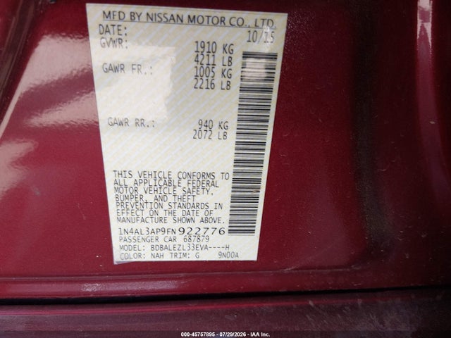 1N4AL3AP9FN922776 Nissan Altima 2.5 S