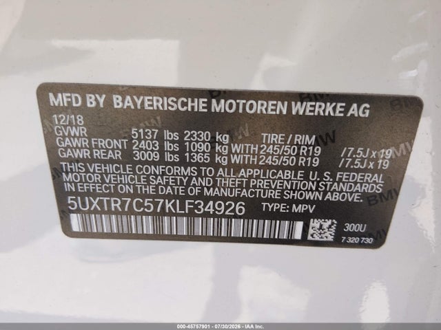 BMW X3 Sdrive30i 2019 5UXTR7C57KLF34926 Image 9