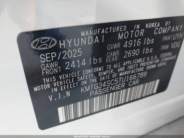 45757906 :رقم المزاد ، KMTG34SC5TU166789 vin ، 2026 Genesis G70 2.5t Awd Prestige مزاد بيع