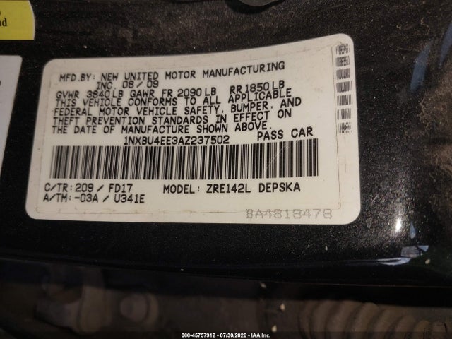 Aukcja sprzedaży 2010 Toyota Corolla S, vin: 1NXBU4EE3AZ237502, numer aukcji: 45757912