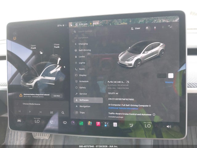 45757940 :رقم المزاد ، 5YJ3E1EB7MF927650 vin ، 2021 Tesla Model 3 Long Range Dual Motor All-wheel Drive مزاد بيع