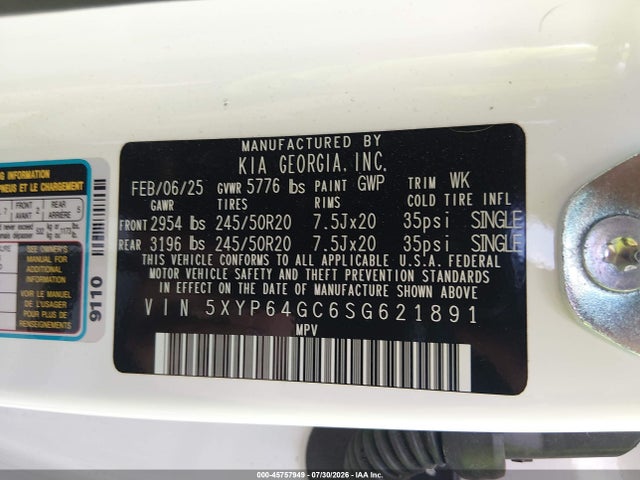 2025 Kia Telluride S მანქანა იყიდება აუქციონზე, vin: 5XYP64GC6SG621891, აუქციონის ნომერი: 45757949