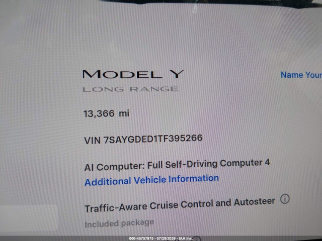 Продажа на аукционе авто 2026 Tesla Model Y Premium Rear-wheel Drive/rear-wheel Drive, vin: 7SAYGDED1TF395266, номер лота: 45757975
