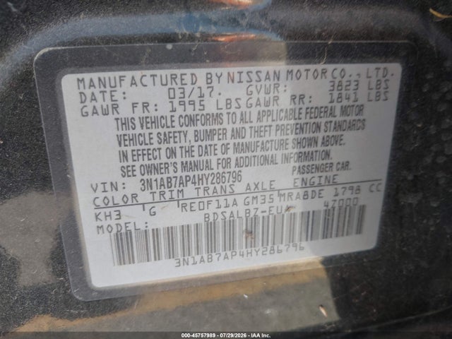 Aukcja sprzedaży 2017 Nissan Sentra S, vin: 3N1AB7AP4HY286796, numer aukcji: 45757989