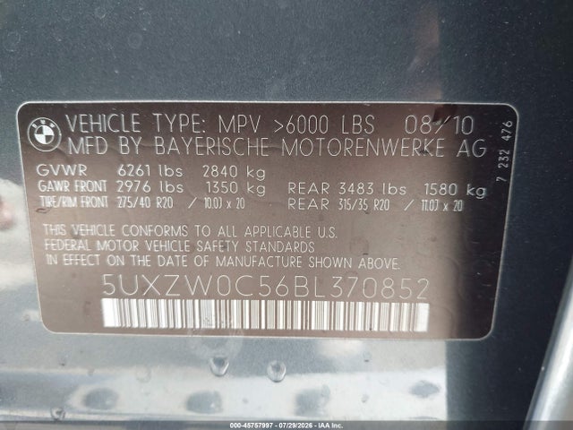 Продажа на аукционе авто 2011 Bmw X5 Xdrive35d, vin: 5UXZW0C56BL370852, номер лота: 45757997