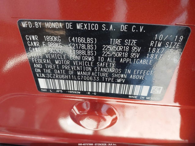 3CZRU6H11LG700633 Honda Hr-v Awd Sport