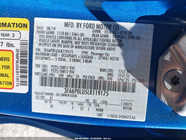 Ford Fusion Hybrid Se 2020 3FA6P0LU5LR119175 Image 9