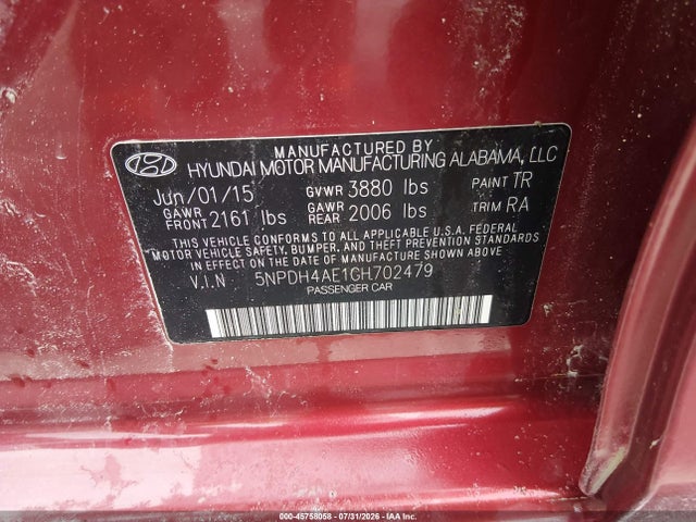 2016 Hyundai Elantra Se მანქანა იყიდება აუქციონზე, vin: 5NPDH4AE1GH702479, აუქციონის ნომერი: 45758058