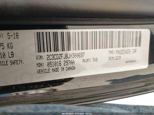 45758075 :رقم المزاد ، 2C3CDZFJ8JH300697 vin ، 2018 Dodge Challenger R/t Scat Pack مزاد بيع
