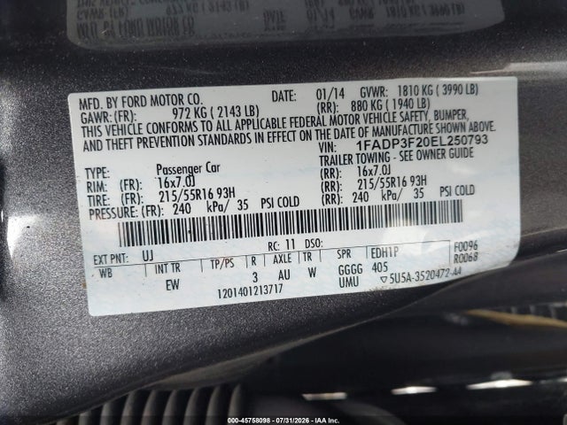 Ford FOCUS SE 2014 1FADP3F20EL250793 Image 9